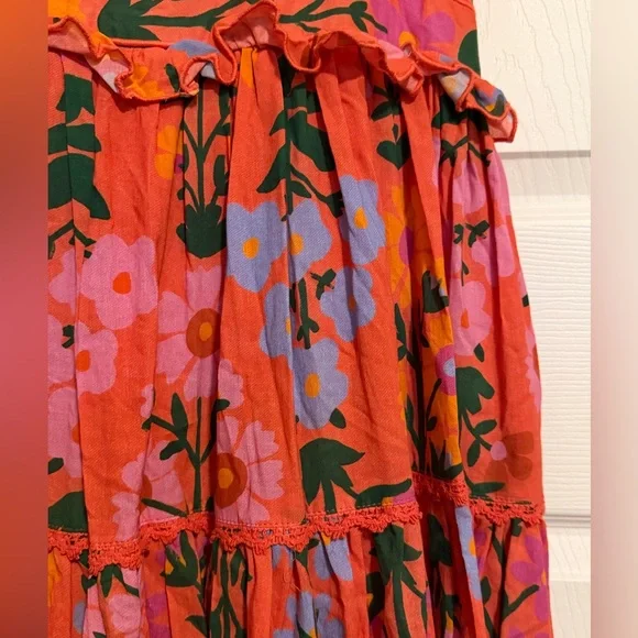 JessaKae Floral Tiered Maxi Dress NWT Orange Pink Cottagecore Size M - Picture 8 of 8